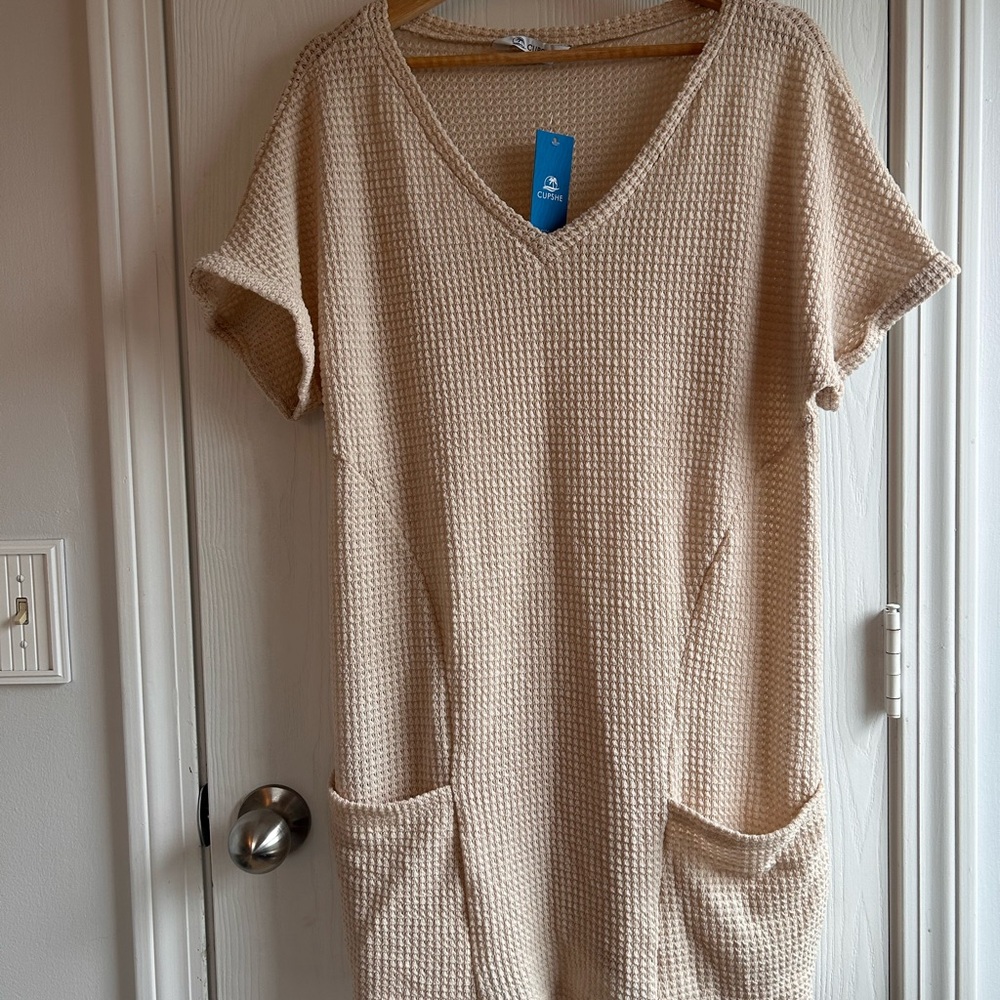 Cupshe Beige Waffle Knit Swim Coverup